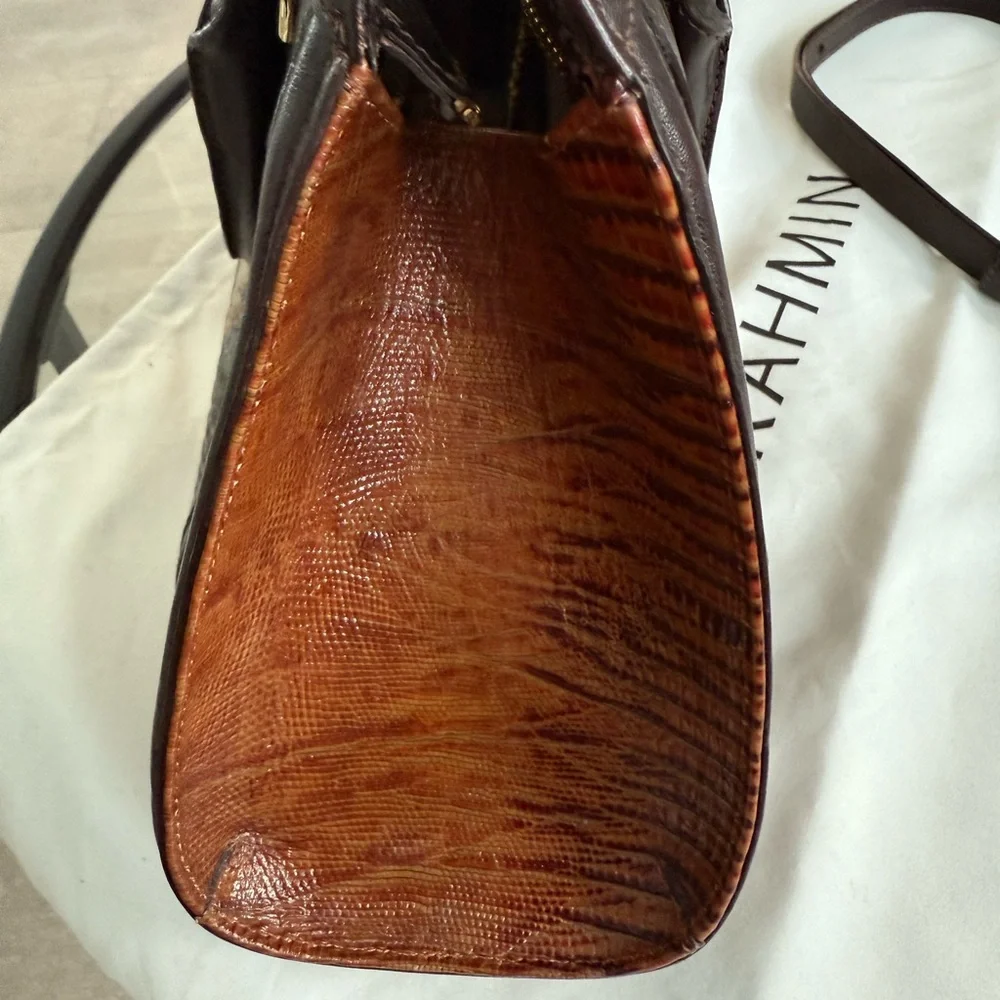 BRAHMIN ARDEN SATCHEL ANGULAR STRUCTURED HANDBAG IN TOBACCO CARLISLE NEW